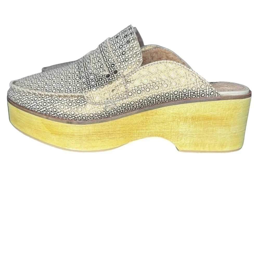Kelsi Dagger Brooklyn Window Leather Wooden Platform Mules Size 8